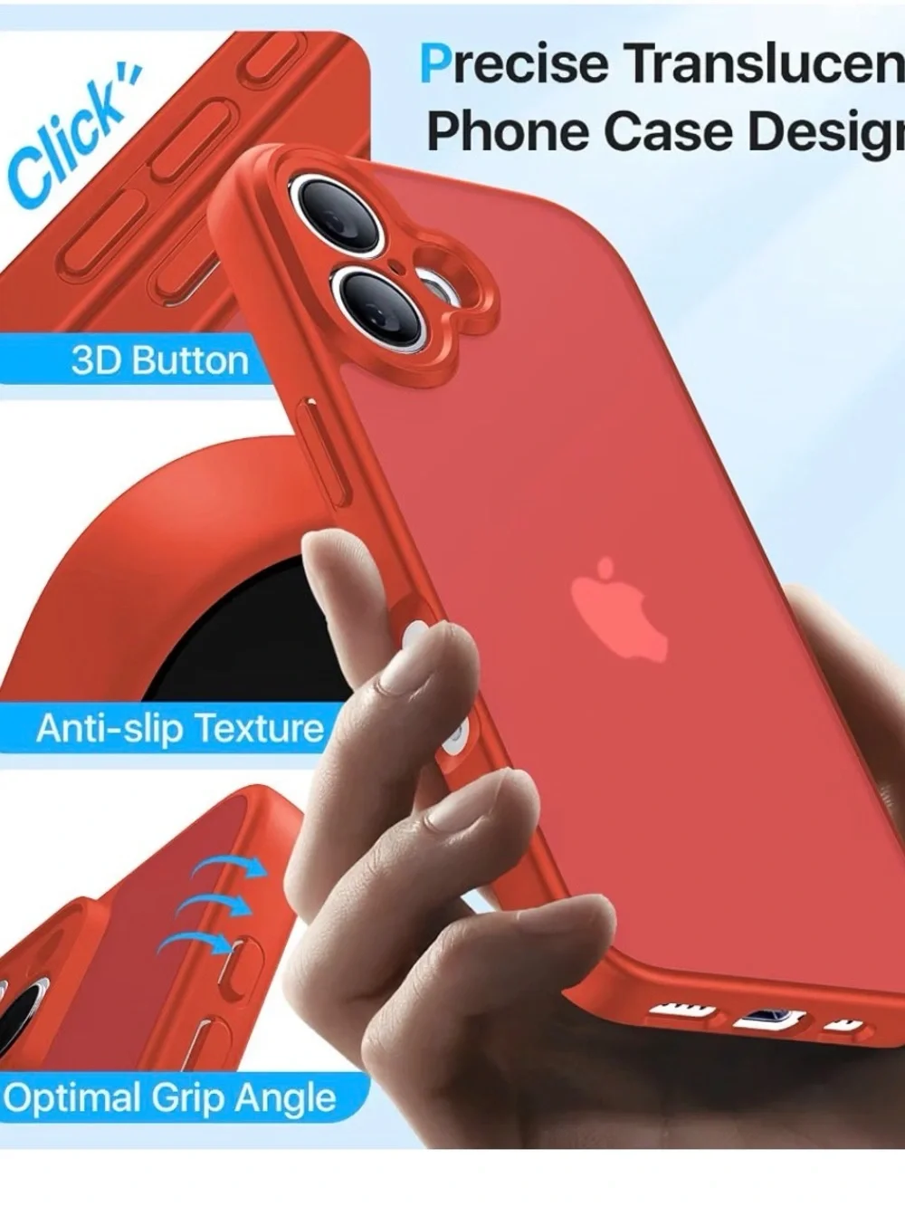 Red Matte iPhone 16 Case with Camera Protection military grade drop translucent
